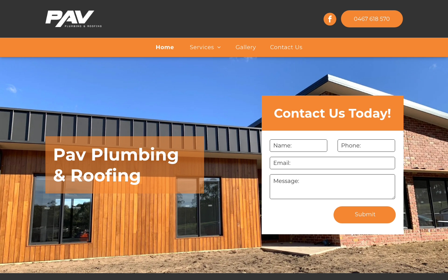Desktop view of PAV Plumbing website